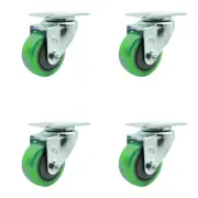 3.5 Inch Green Polyurethane Wheel Swivel Top Plate Caster Set Service Caster
