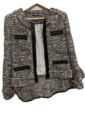 Karl Lagerfeld Paris Black & White Tweed Zip Front Blazer and skirt Size 12