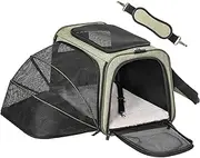 Petsfit Foldable Cat and Dog Transport Box, Expandable Flight Bag, Transport Bag, Dog Carrier with Shoulder Strap, Green, L
