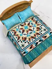 Dollhouse Miniatures bedspread comforter blanket with 2 pillows 1:12 scale #P100
