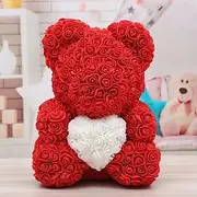 Valentines Day Gifts for Her,Rose Bear with Heart 25/40cm Artificial Rose Flower Bear, Romantic Gift for Valentines Day, Wedding, Mothers Day and Anniversary,