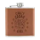Crazy Cookie Girl Stars 6oz PU Leather Hip Flask Tan Daughter Kids Best Funny