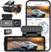 RFAQK Dash Cam 4K Front and Rear - Full HD 1080P Dash Camera, 4K Car Dashboard Recorder with 3.2” IPS Screen & 32GB Card, Wi-Fi GPS Night Vision Loop Recording 170°, Wide Angle WDR and Parking Monitor