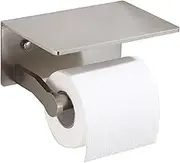 TOPGHIP Toilet Paper Holder with Shelf - Toilet Tissue Holder with Cell Phone Shelf for Bathroom - Toilet Paper Roll Holder with Wipes Storage, Wall Mounted by Adhesive Tape or Screw - Brushed Nickel