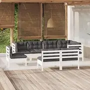 8 Piece Garden Lounge Set with Cushions White Solid Pinewood Outdoor Furniture