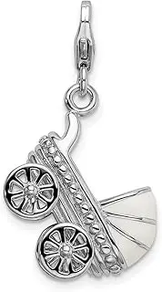 [JewelryWeb] 925 Sterling Silver Solid Polished Fancy Lobster Closure 3 D Enameled Teen Carriage With-Lobster Clasp Charm Pendant Necklace 31x17mm