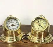 Set Of 2 - Couple Desk Clocks Shiny Brass Table Top Clocks Christmas Handmade De