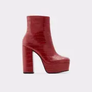Delarathien by ALDO, Red faux croc leather, 5" block heel platform boots, SZ 8
