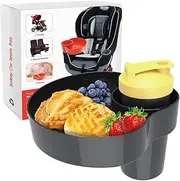 Kids Car Seat Snack Tray, Travel Tray for Kids Car Seat with Cup Holder, Toddlers Road Trip Essential Travel Snacks Food Plate Tray for Stroller, Safety Seats (Black)