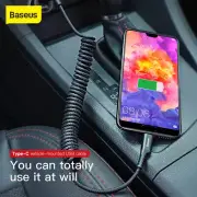 Baseus Spring USB Type C Charging Cable Car Flexible Braided For iPhone Samsung