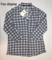 ASOS Pajama Button Up Shirt Top White Blue Women's Size 10