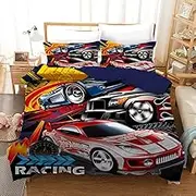 Toy Race Cars Quilt Doona Duvet Cover Set Single Double Queen King Size Available to Choose Queen, 2 Pillow Cases