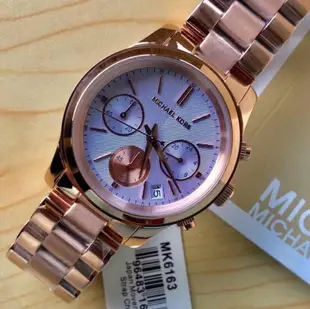 MICHAEL KORS MK手錶 薰衣草紫色錶盤 玫瑰金不銹鋼錶帶石英 女生 三眼計時腕錶 MK6163