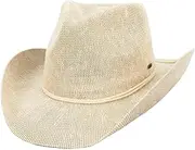 [C.C] Sparkly Sequin Cowboy Hat with Suede String Trim, Pastel Beige, Beige, One Size
