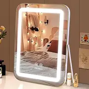 Vanity Mirror with Lights, 13.8" x 10.6"Light Up Makeup Mirror, LED Makeup Mirror with Lights for Bedroom Tabletop, Smart Touch Control 3 Colors Dimmable, 360° Rotation