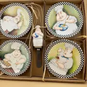 set of 4 MUD PIE snack plates with spreader NIB