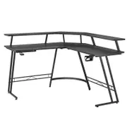 Furb L Shaped Corner Desk LED Round Computer Gaming Desk Workstation With Shelf
