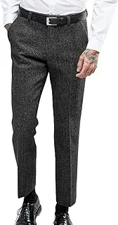 [Ceehuteey] Men's Retro Dress Suit Pants Thick Wool Flat Front Herringbone Tweed Trousers