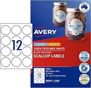 Avery A4 Linen Textured Scallop Labels - Product Stickers - Small Business Supplies - White, 63mm, 60 Labels/5 Sheets (982518/ L7283)