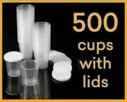 500 Disposable Lotion Pots / Cups & Lids for Sunbed Salon Tanning Cream Samples