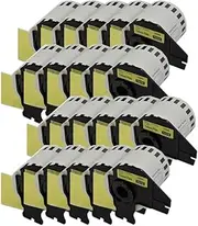 ExtraPrint - 20 Rolls DK-22606 Black Text on Yellow Continuous Film Labels 62mm x 15.24m Compatible with Brother QL-820NWB QL-800 QL-700 QL-570 QL-1100 QL-110 QL-1060N QL-1050N