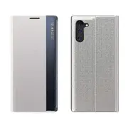 For Galaxy Note 10 Plus Side Display Magnetic Horizontal Flip Plain Texture Cloth + Pc Case With & For Galaxy Note 10 Plus Silver