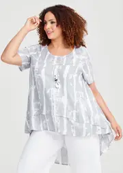 [TS] Taking Shape Natural Carla Metallic Tunic Size 16 in Print, Viscose - Plus Size Women's Clothing Print
