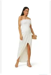 Aidan by Aidan Mattox Feather Trim Strapless High-low White Gown dress, Size 20