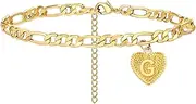 [Long tiantian] Initial Anklet Bracelets for Women，Stainless Steel Heart Charm Initial Anklets Mariner Chain Gold Anklets for Girls Summer Beach Jewelry Gifts