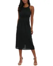 London Times Linen-Blend Midi Dress