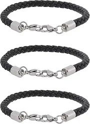 [CHGCRAFT] 3 pcs Medical Alert Bracelet Imitation Leather Wrap Wide Cord Bracelet Black Leather Bolo Strand with Stainless Steel Lobster Clasp for Medical Alert Bracelets, Black, 7.76x 0.2inch