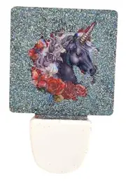 Unicorn-Themed Glitter Night Light With Red Roses & Sparkle Accents
