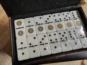 Vintage Don Pedro 28 Piece Double Six Dominoes Faux Leather Case Travel Set