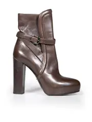 Brown Leather Buckle Strap Boots