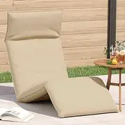 Folding Chair Lounger for Outdoor Patio, Lawn or Beach, Gravity Recliner, Reclining for Adults Camping, Beige Foldable Chaise, 175x54x8.5 cm