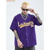 在飛比找Yahoo!奇摩拍賣優惠-美式復古嘻哈街舞棒球短袖23印花圓弧下擺衫寬松襯衫男潮