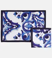 [Dolce & Gabbana Casa] Dolce & Gabbana Casa Blu Mediterraneo linen placemat and napkin set One Size blue
