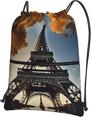 Beautiful Eiffel Tower Paris Print Drawstring Backpack Gym Bags Sports Bags With Zipper Pocket For Travel Beach, Black, One Size