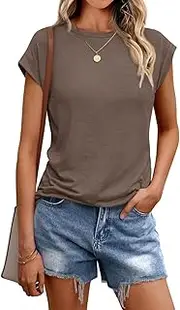 [Awemeal] Women's Basic Summer Short Sleeve Crew Neck Top Blouse Elegant Blouse Shirt Tank Top Casual Plain Shirts T-Shirt Business Outfit