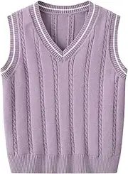 [Generic] Boys Tops 14 Kids Autumn and Winter V Neck Sisal Pattern Sleeveless Knit Top Long Sleeve Tee Shirt