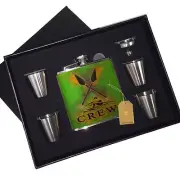 Crew Row Team Competition Leather Flask Black Box Gift Set