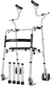 Height Adjustable Walking Foldable Standard Walker Folding Walker For Seniors With Detachable Seat Folding Walker With Wheels Mobility Aid For Elderly (Color : 4)
