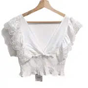 NEW MINOR STAIN Zara White Boho Womens crotchet Crop top size Large L gypsy