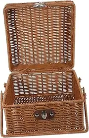Happyyami Woven Picnic Basket with Lid Handle Lightweight Storage Organizer for Fruits Vegetables Snacks for Outdoor Events Festivals Rustic present Packing Basket