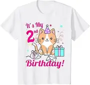 [X.Style] Kids Its My 2nd Birthday Kitty Cat Outfits for Toddler Girls ds966 T-Shirt (M) White