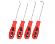 4PCS Pick Hook Set O Ring Oil Seal Remover Non-Slip Rubber Handle Red