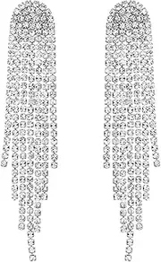 'Mlouye 3.3''L Rhinestone Earrings Dangling Long Fringe Crystals Chandelier Dangle Drop Earrings for Women Girls'