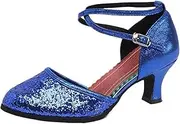 [HOBTEC] Women's Sequined Latin Ballroom Dance Shoes Closed Toe Modern Tango Dance Practice Shoes