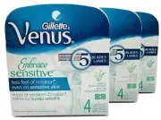 12 Gillette Venus Embrace Sensitive with Aloe Razor Shaver Refill Cartridges
