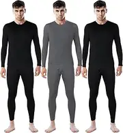 [Patelai] 3 Sets Men's Thermal Underwear Long Johns Base Layer with Fleece Lined for Winter Cold Weather
